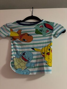 Pokemon Kids' Short Sleeve Stripe Tee with Pikachu & Friends